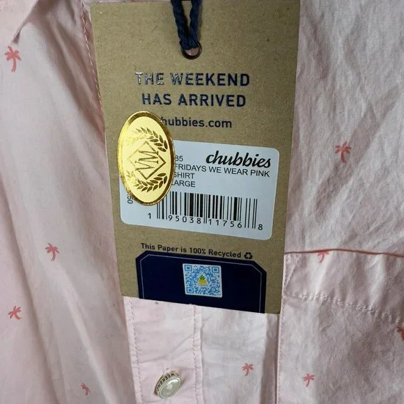 NWT Chubbies On Fridays We Wear Pink Beach Vacation Shirt XL Short Sleeve - Picture 2 of 6